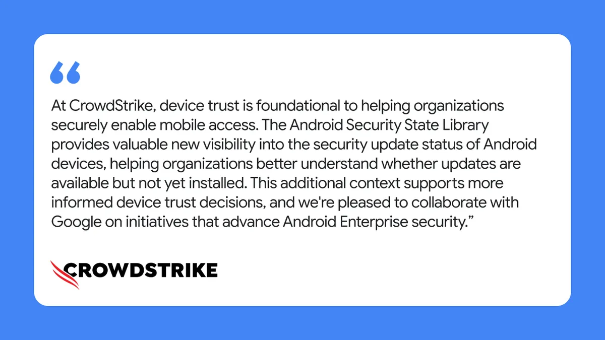 Google blog image: CrowdStrike customer testimonial for the Security State Library