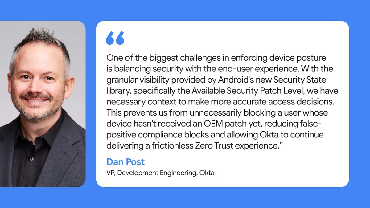 Google blog image: Okta partner testimonial for the Security State Library