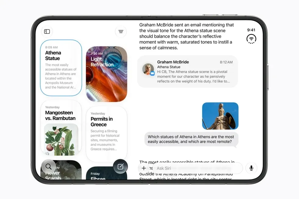 Siri AI interface displayed on the iPhone Duo screen.