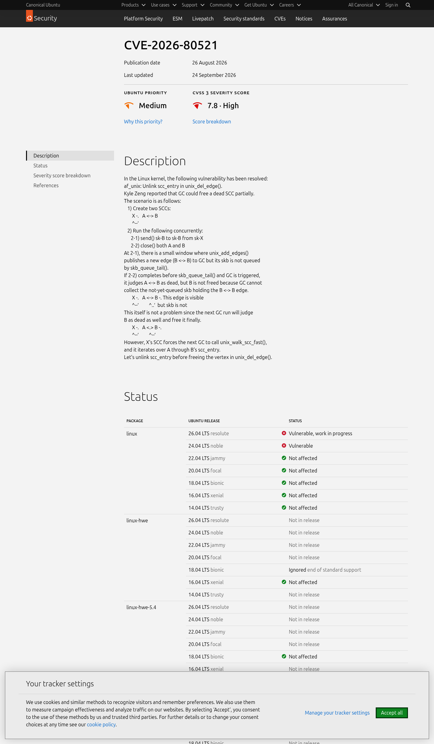 Official Ubuntu security tracker page: CVE-2026-80521 status