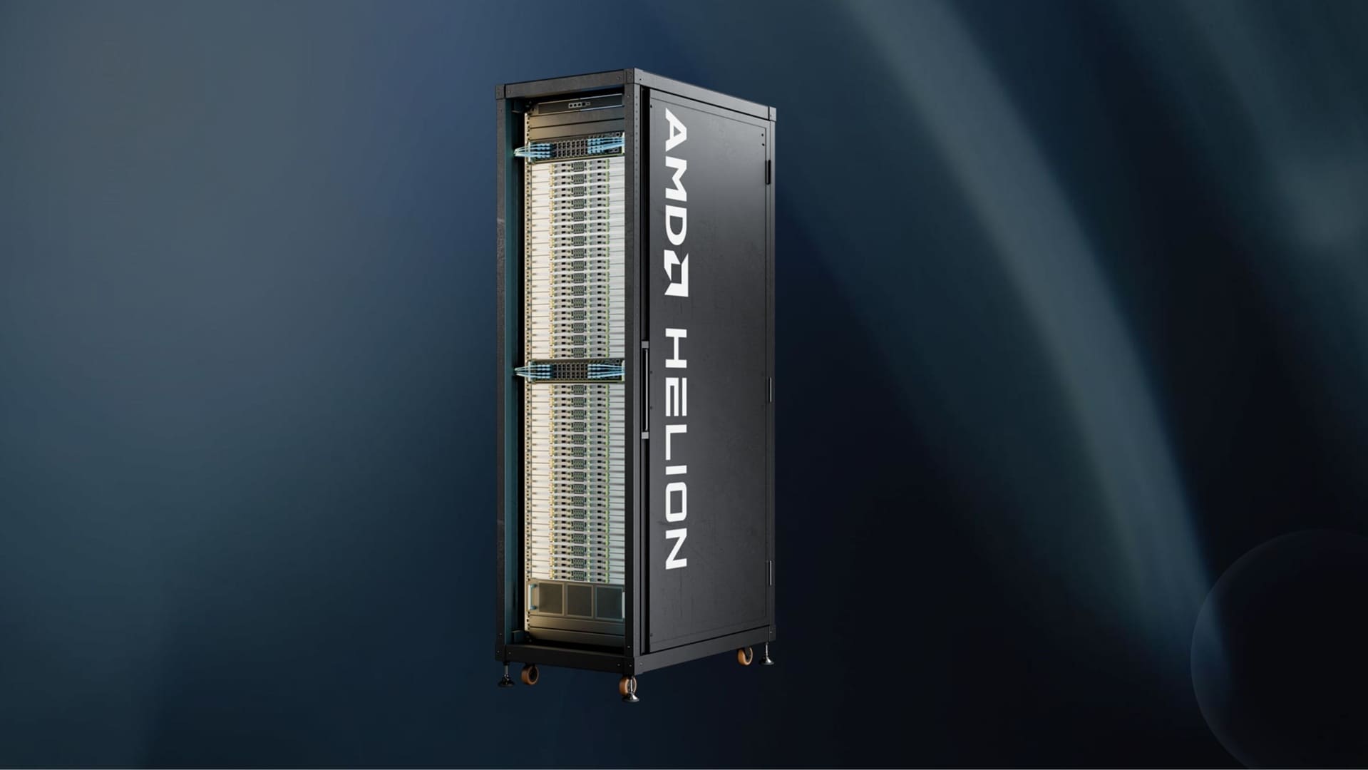 AMD's official product rendering of the AMD Helion agentic AI rack, published with the 12 October 2026 announcement.