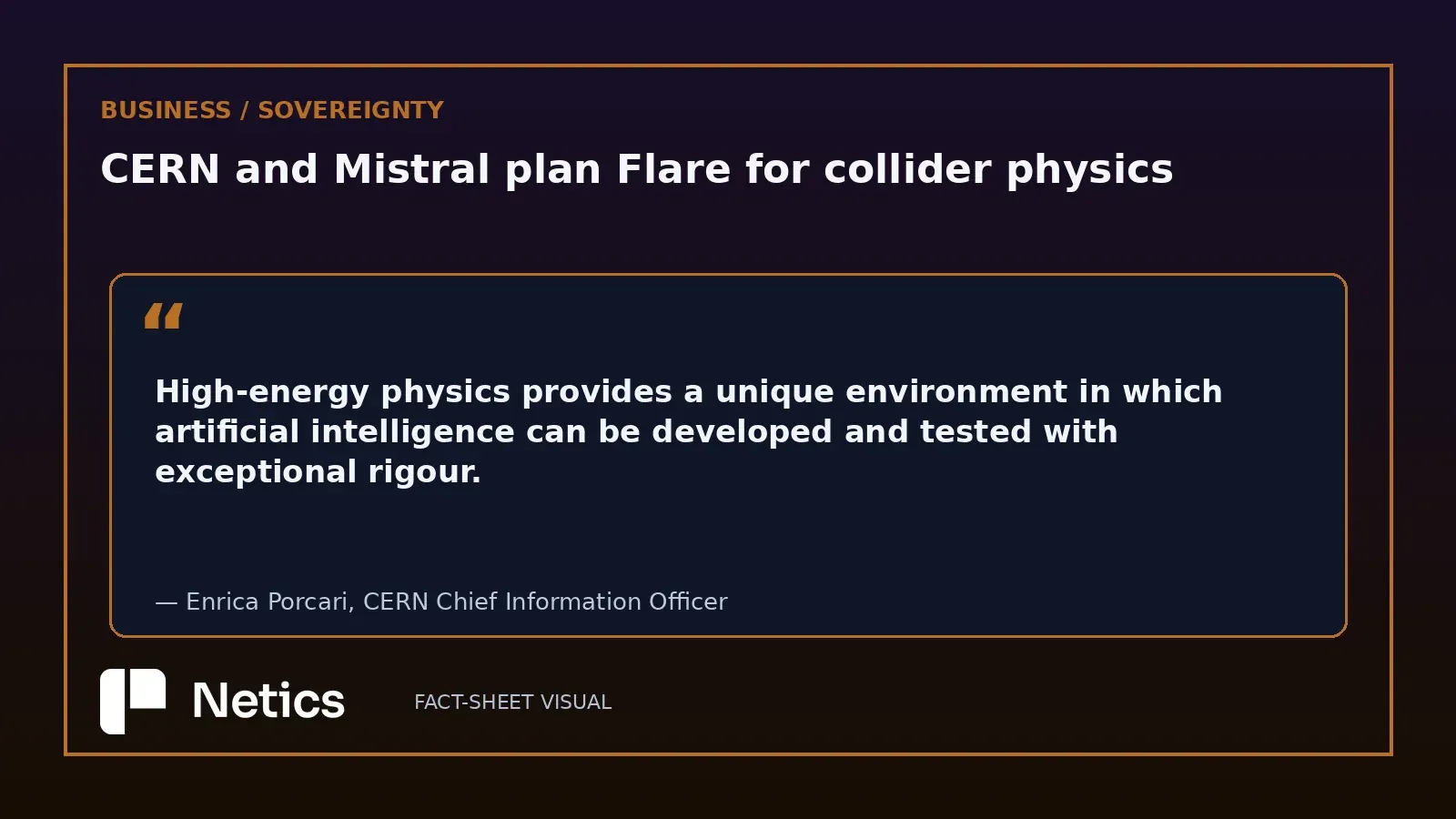 Netics editorial pull-quote from CERN's chief information officer on testing AI in high-energy physics