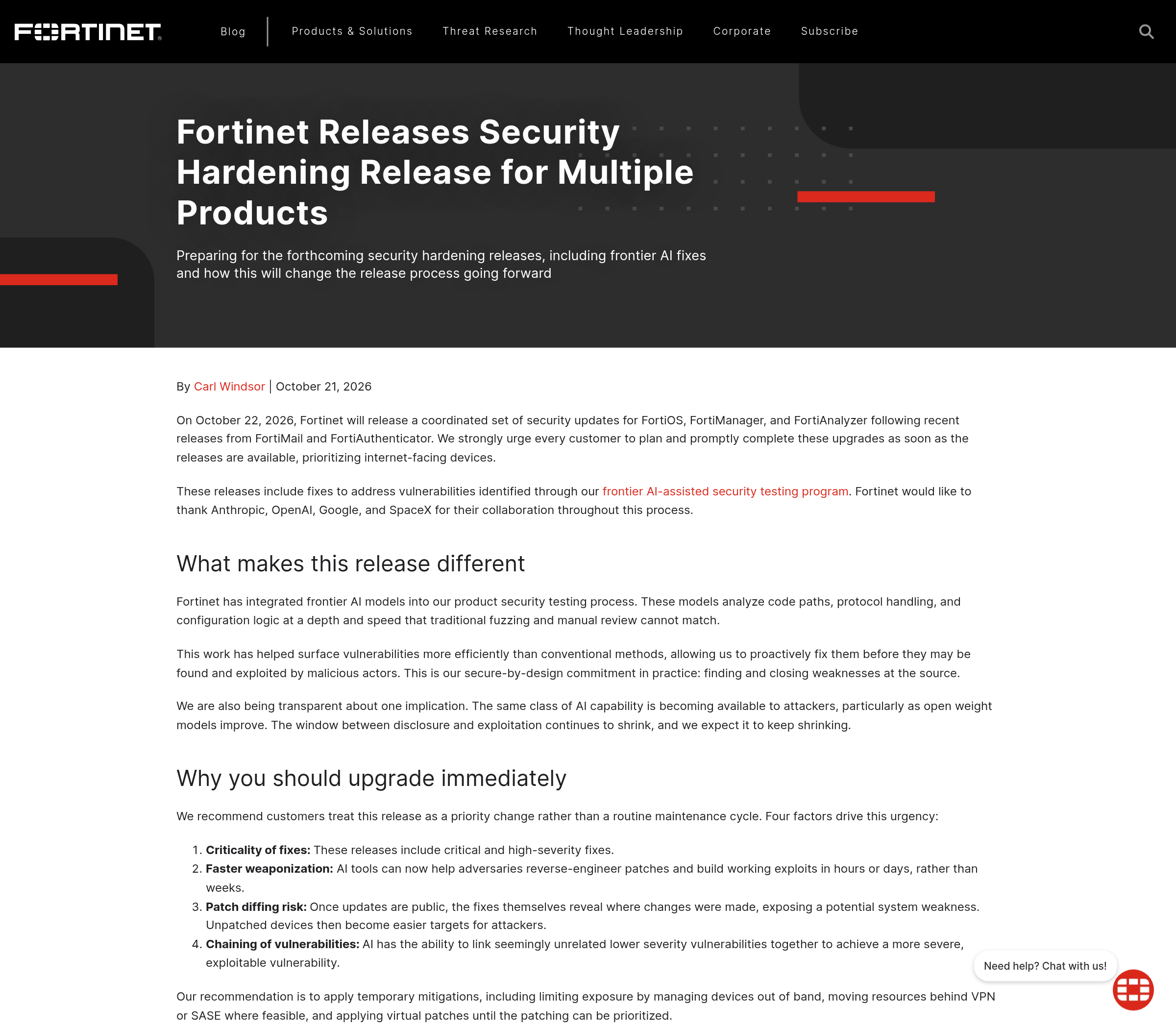 Fortinet release — fortinet.com/blog/ciso-collective/fortinet-releases-security-hardening-release-for-multiple-products
