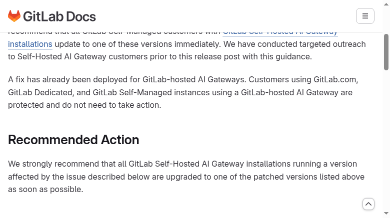 Official GitLab capture: AI Gateway critical patch release