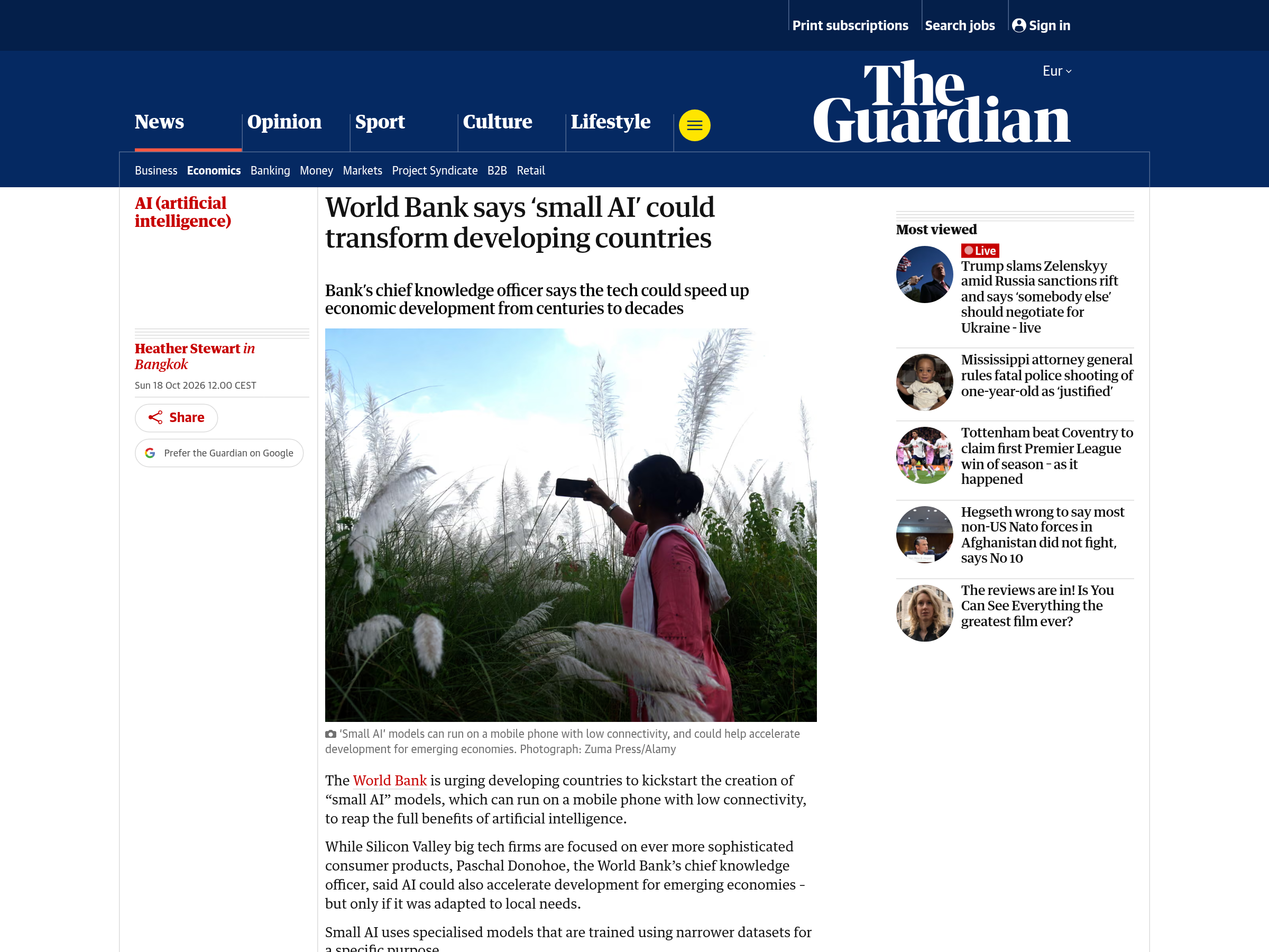 Capture of the Guardian's interview with the World Bank's chief knowledge officer on small AI