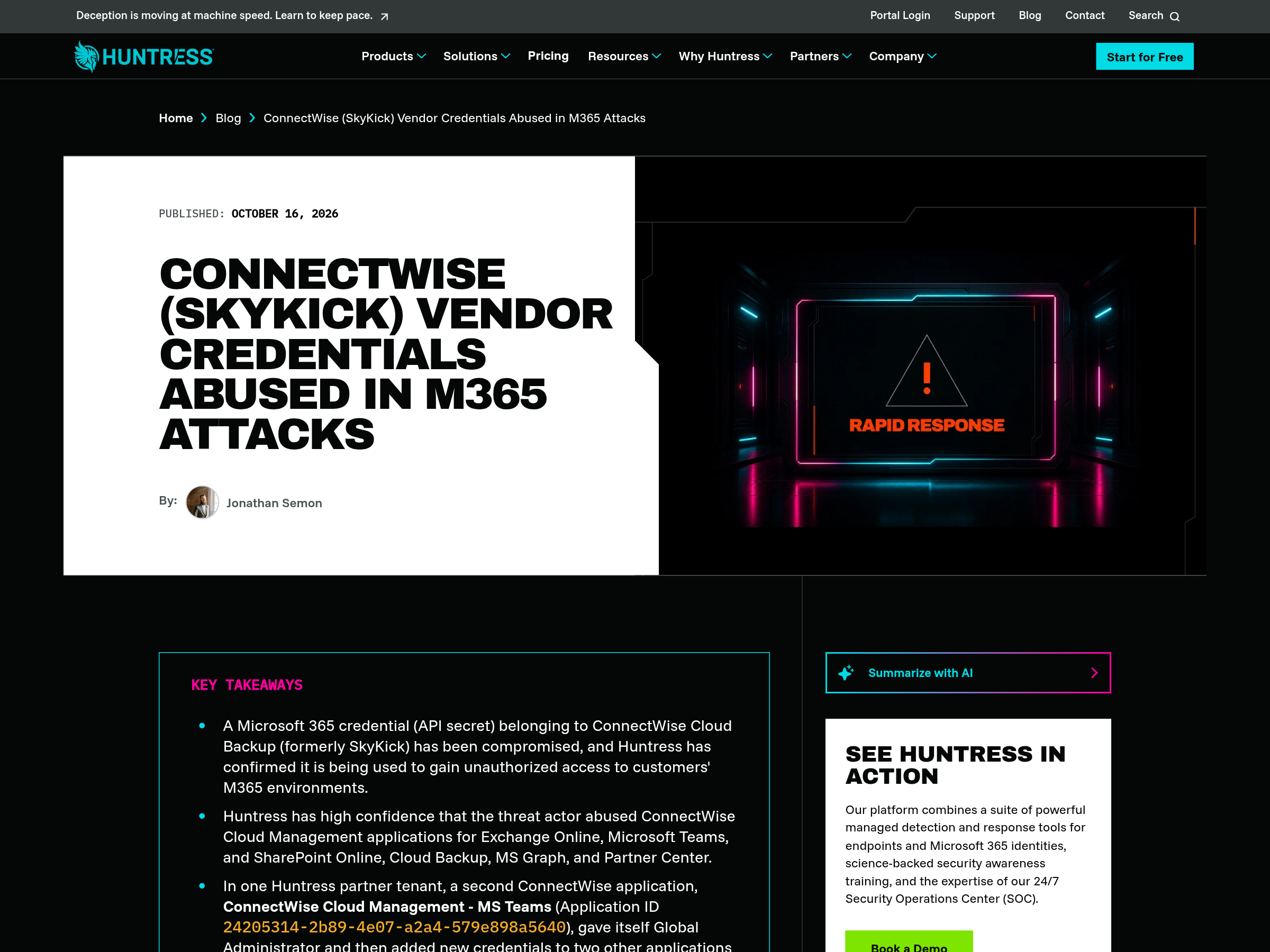 Capture of Huntress's investigation into the ConnectWise Cloud Backup application abuse