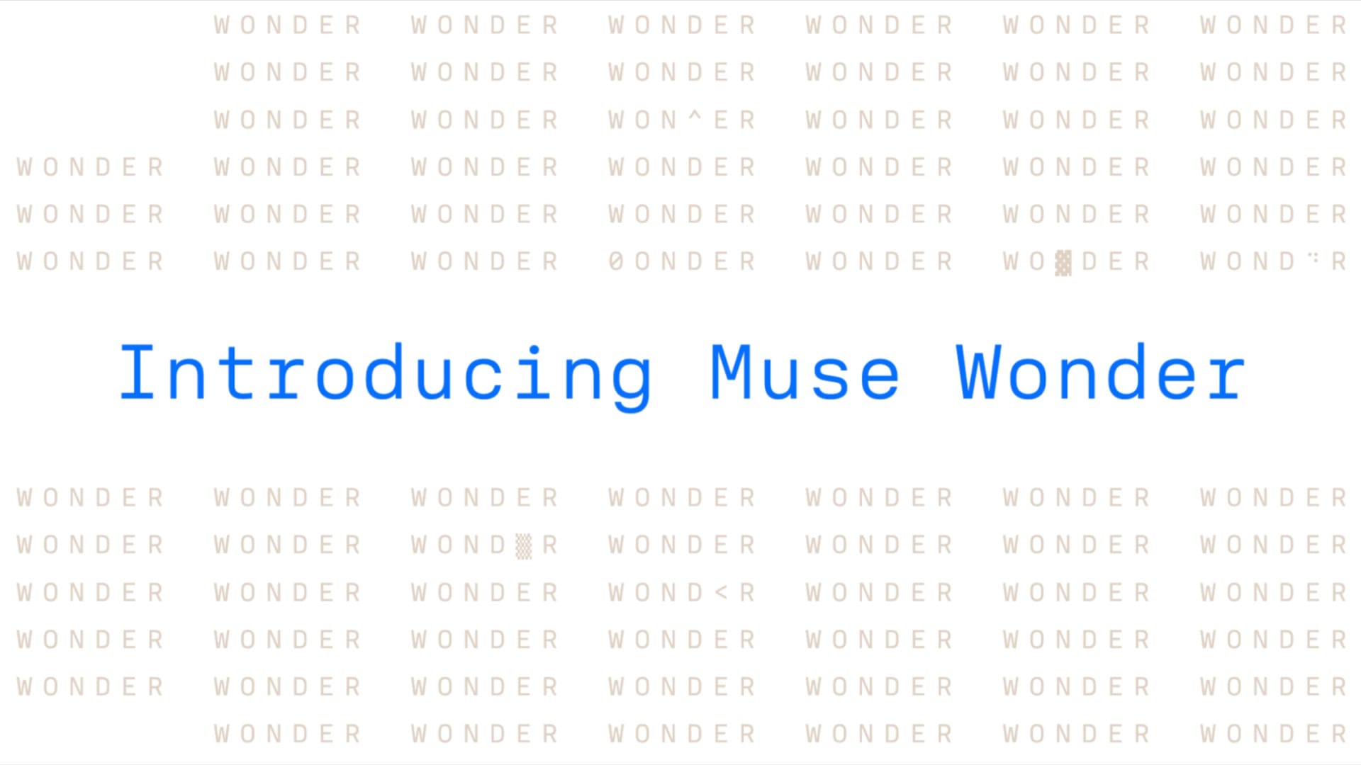 Official Meta newsroom key art for the Muse Wonder launch, with the title 'Introducing Muse Wonder' over a pale pattern.
