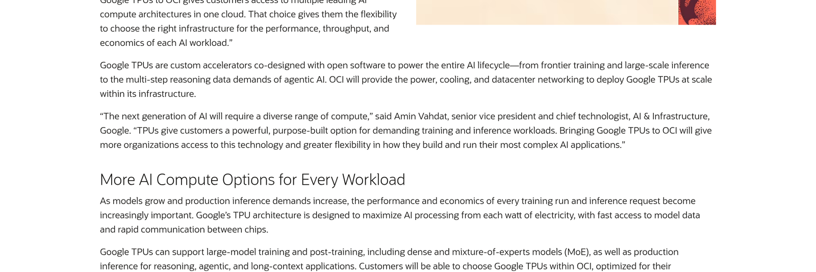 Oracle release text on TPUs on OCI with both statements — oracle.com/news/announcement/ai-world-oracle-brings-google-tpus