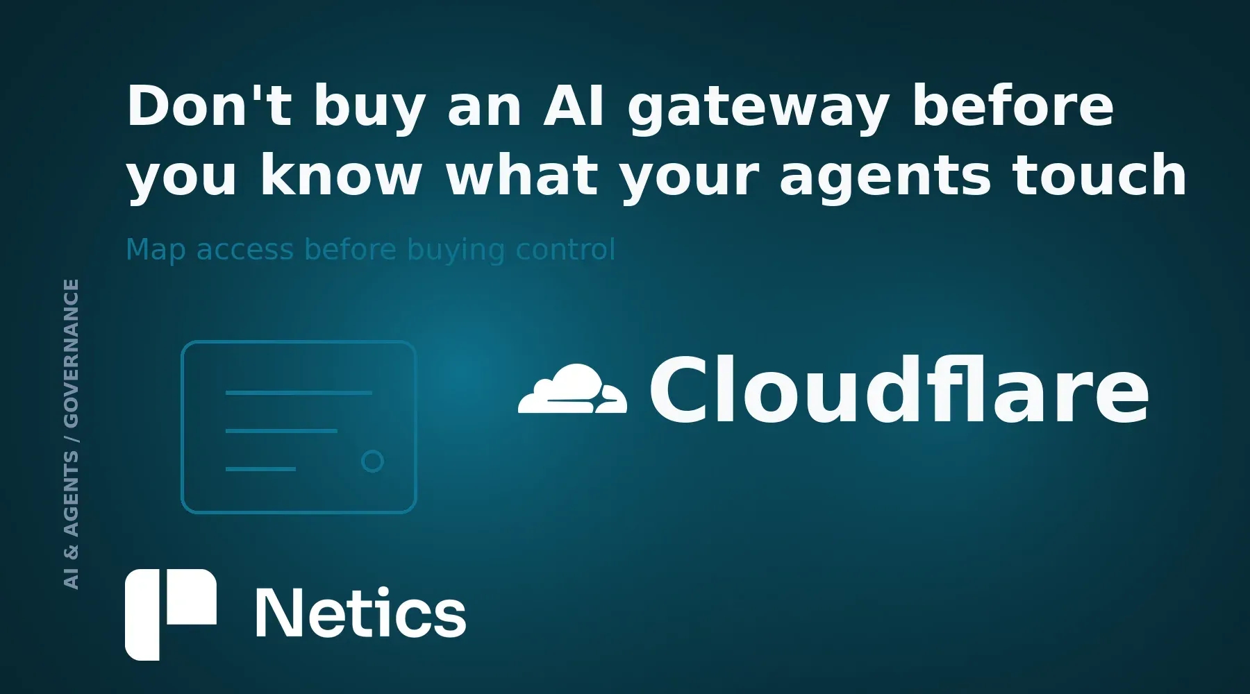 Cloudflare AI gateway article card with the official Cloudflare symbol and Cloudflare name on a dark Netics card