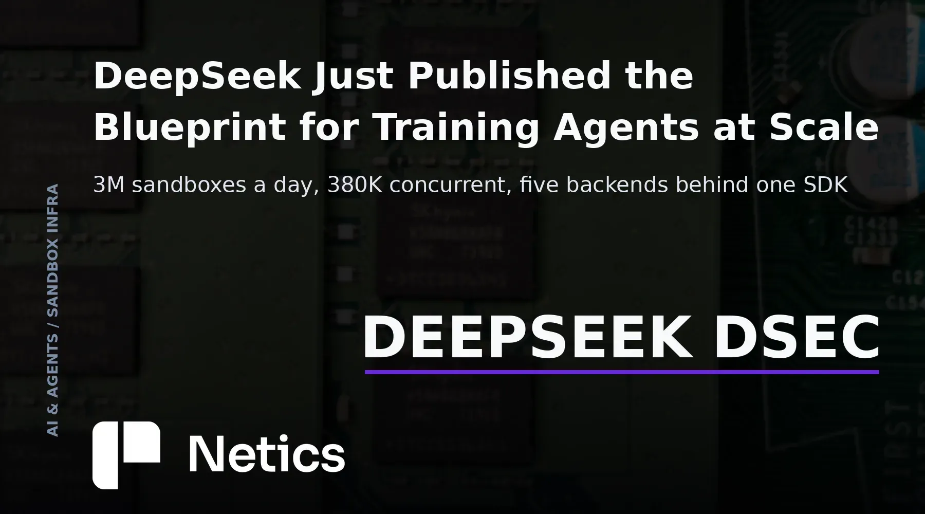 DeepSeek DSec elastic sandbox platform article card with a DeepSeek DSec text identity and Netics branding.