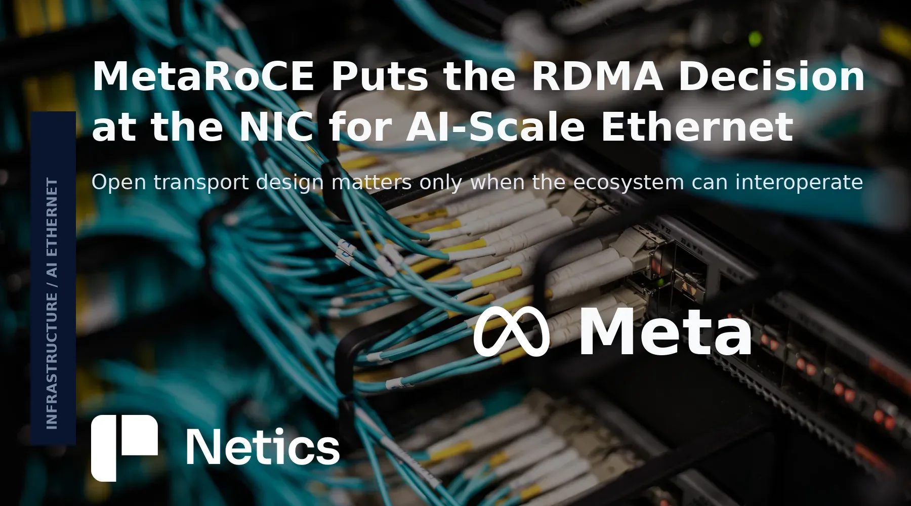 Editorial feature card showing MetaRoCE as an endpoint-driven RDMA transport for AI-scale Ethernet.
