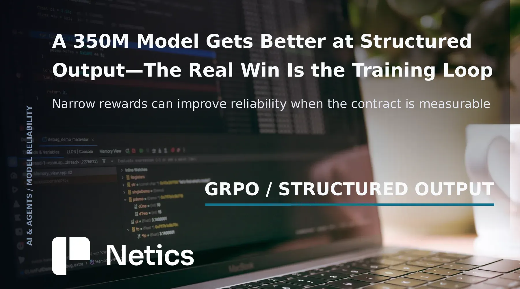 Structured output GRPO fine-tuning article card with AI infrastructure and Netics branding
