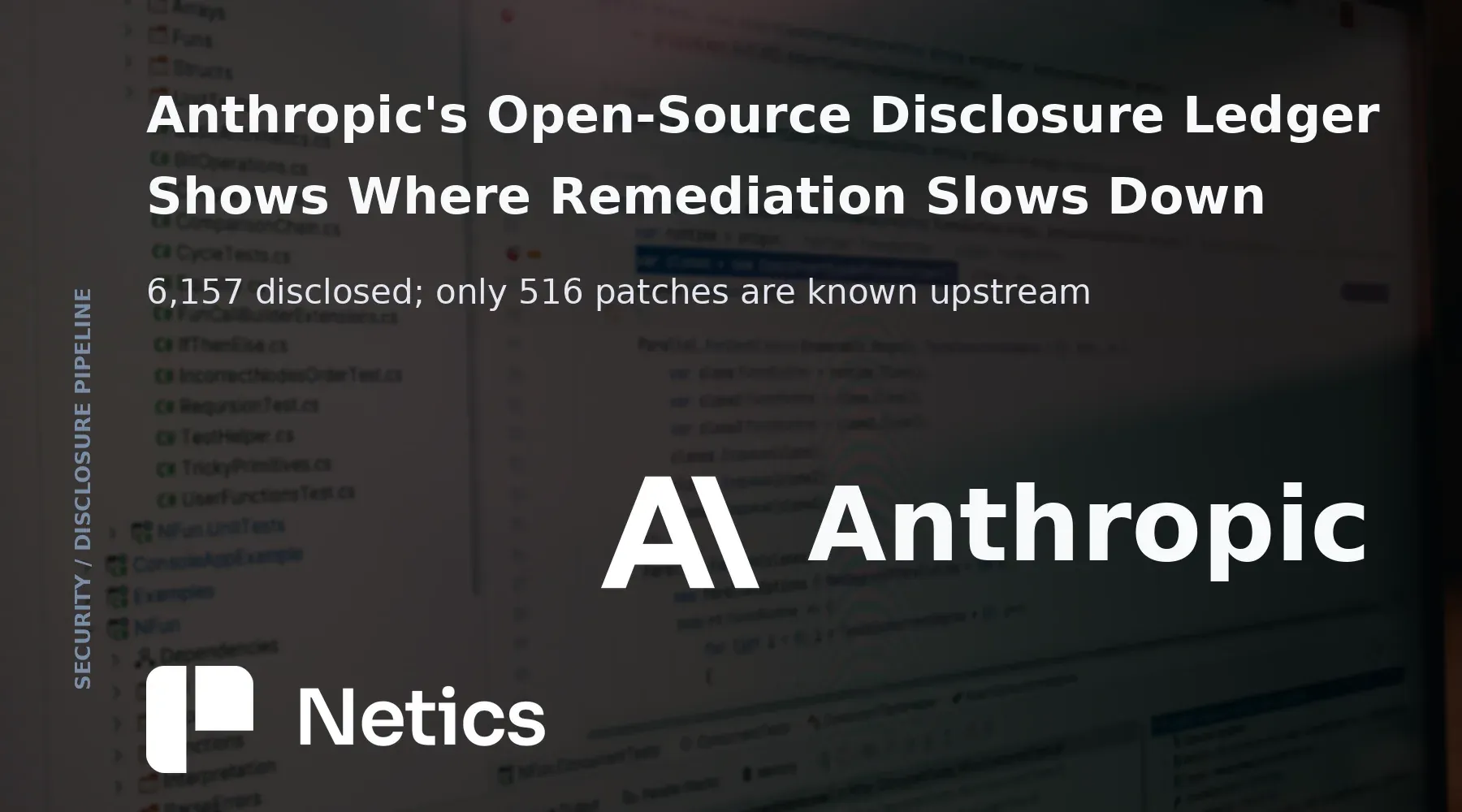 Netics editorial card for the analysis of Anthropic's open-source vulnerability disclosure ledger.