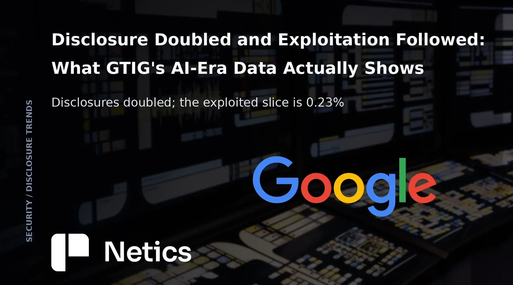 Netics editorial card for the GTIG AI-era vulnerability trends analysis, with the official Google identity.