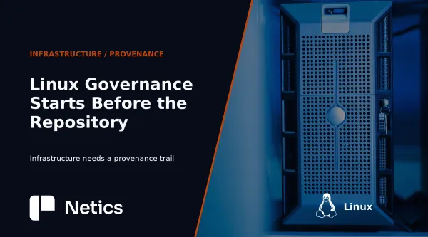 Netics editorial diagram about Linux governance and code provenance