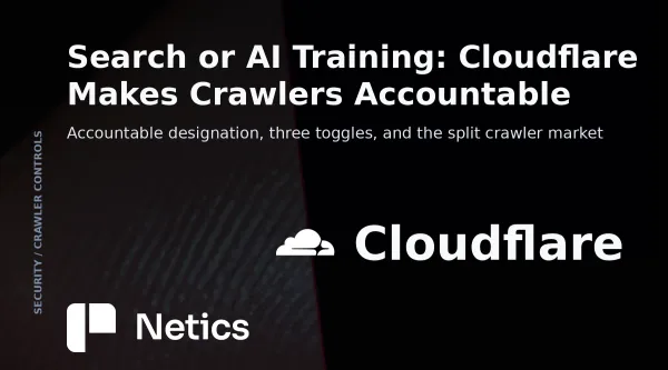 Netics feature card for the Cloudflare search-or-AI-training article with the official Cloudflare logo