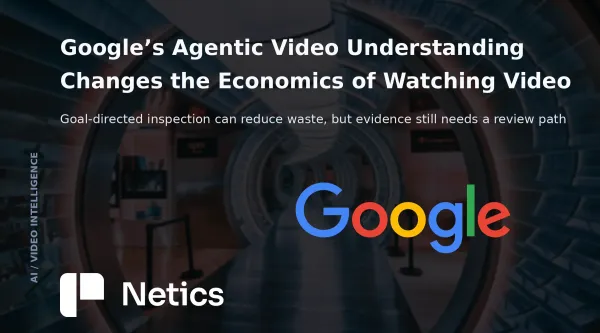 Netics editorial illustration of Gemini searching selected video frames, audio, and transcripts instead of ingesting every frame.