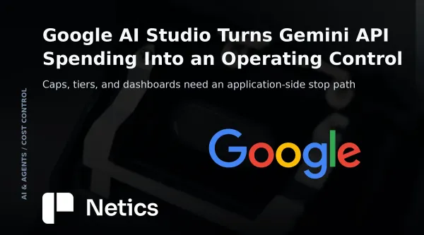 Google AI Studio and Gemini API cost-control concept with a project cap, billing account, and monitoring dashboards.