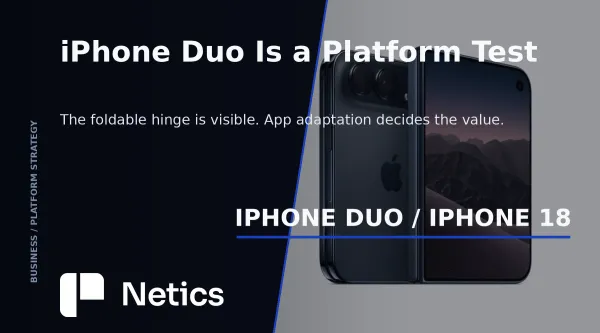 Apple iPhone Duo devices shown folded and unfolded in star white and night sky.