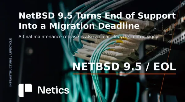 NetBSD 9.5 lifecycle card showing the final 9.x release and a migration path to newer release series.