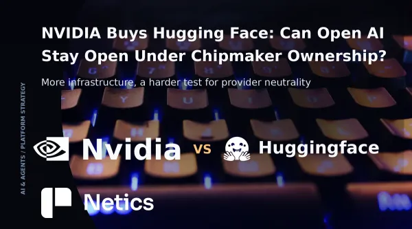 NVIDIA Buys Hugging Face: Can Open AI Stay Open Under Chipmaker Ownership? — NVIDIA and Hugging Face identities over a real infrastructure photograph.
