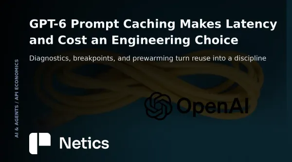 Netics feature card for the OpenAI GPT-6 prompt caching article with the official OpenAI identity