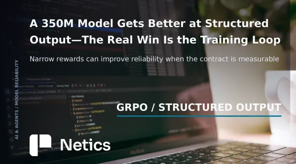Structured output GRPO fine-tuning article card with AI infrastructure and Netics branding