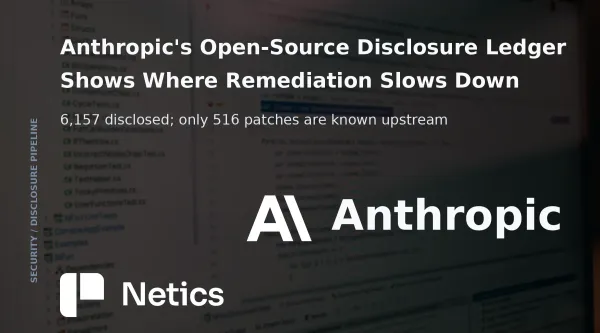 Netics editorial card for the analysis of Anthropic's open-source vulnerability disclosure ledger.