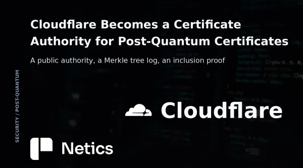 Netics editorial card showing a certificate chain replaced by a compact inclusion proof inside a transparency log.