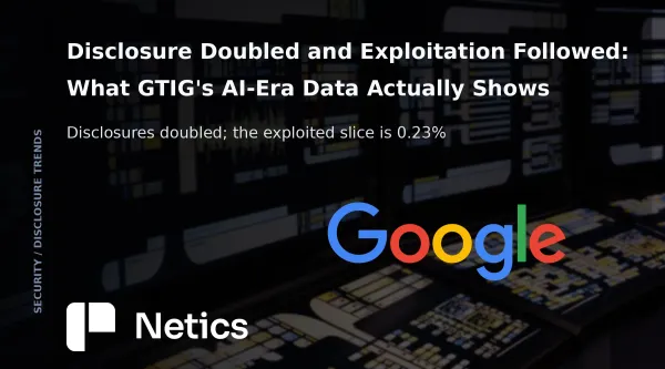 Netics editorial card for the GTIG AI-era vulnerability trends analysis, with the official Google identity.