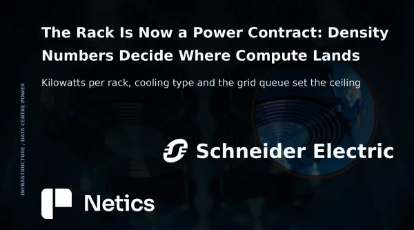 Netics editorial card on rack power density, showing a rack drawn as a power allocation figure rather than a compute unit.